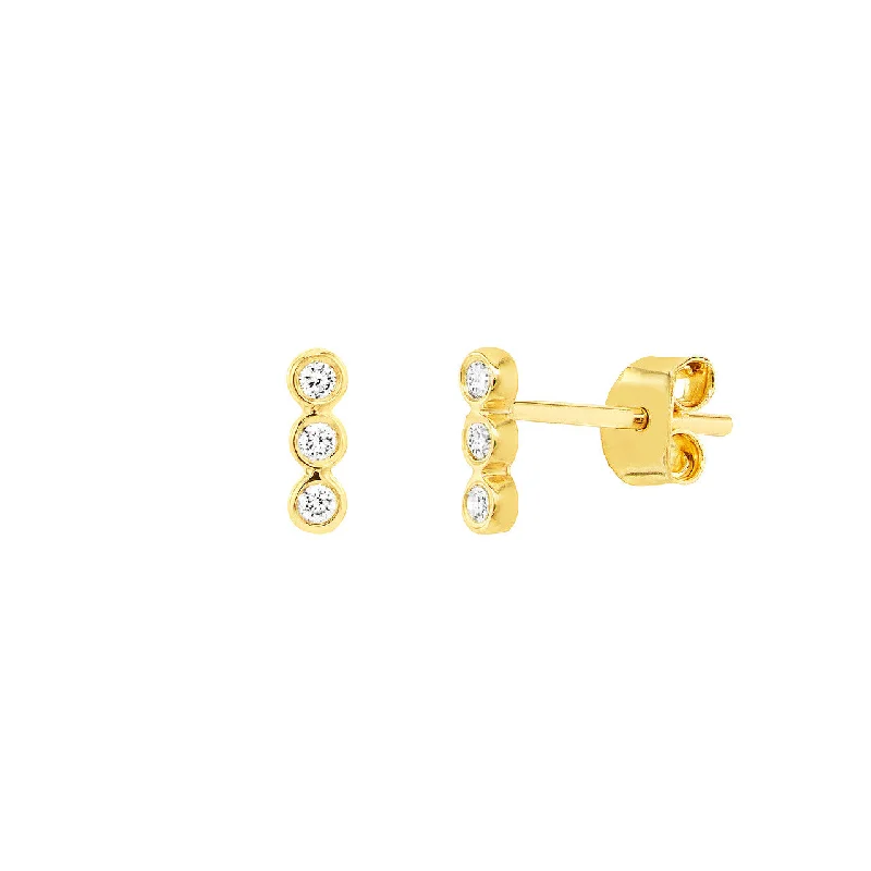 14K Gold 0.07 Diamond Bezel Trio Stud Earrings