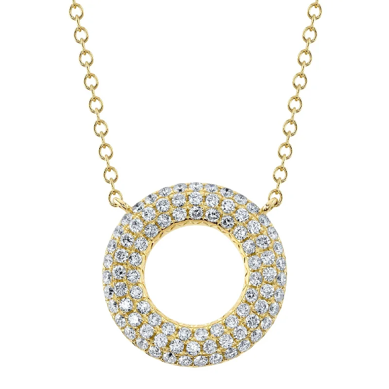 14K Gold 0.98 Carat Diamond Pave Circle Necklace