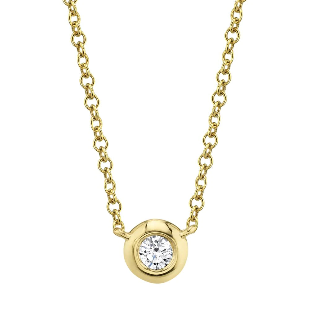 14K Gold .05 Carat Diamond Bezel Pendant Necklace