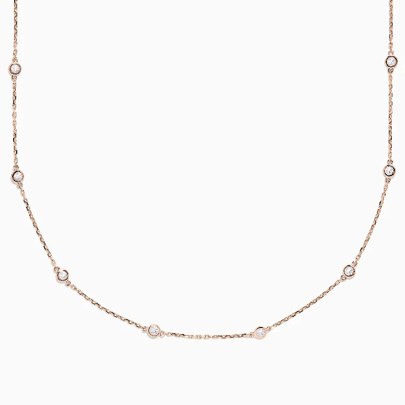 14K Rose Gold 18" Diamond Station Necklace, 0.75 TCW