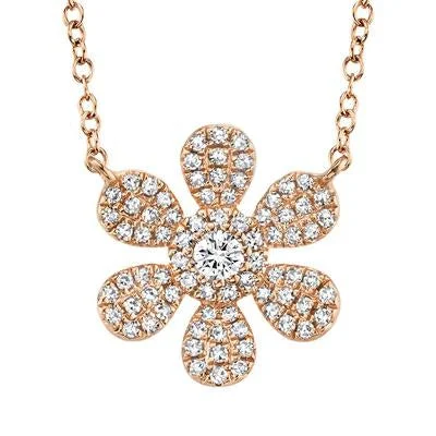 14K Rose Gold .24 Carat Total Weight Diamond Flower Pendant Necklace