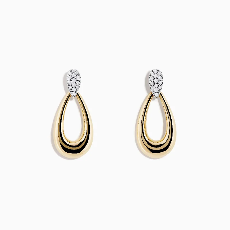 14K Two-Tone Gold and Diamond Dewdrop Earrings