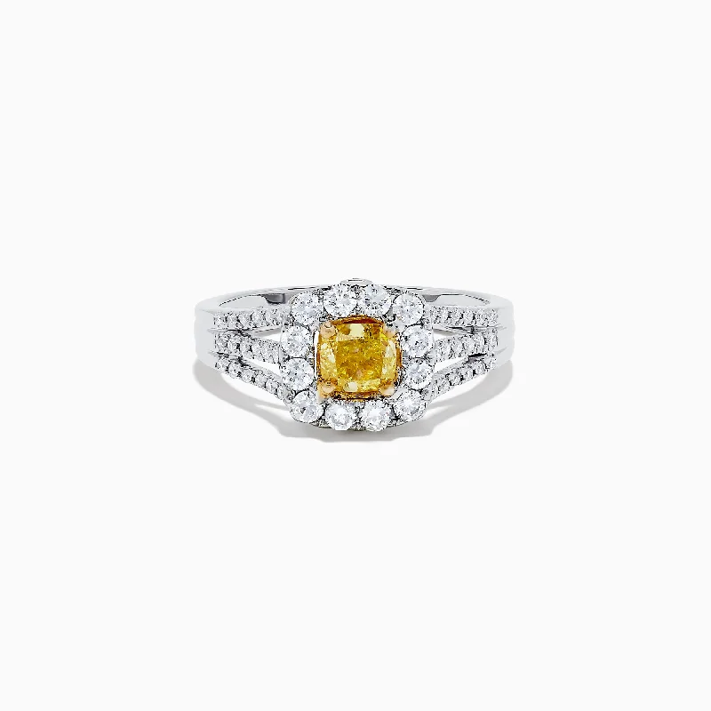 14K Two Tone Gold Yellow and White Diamond Ring, 1.22 TCW