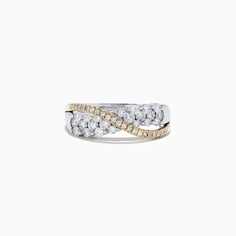 14K White and Yellow Gold Diamond Crossover Ring, 1.00 TCW