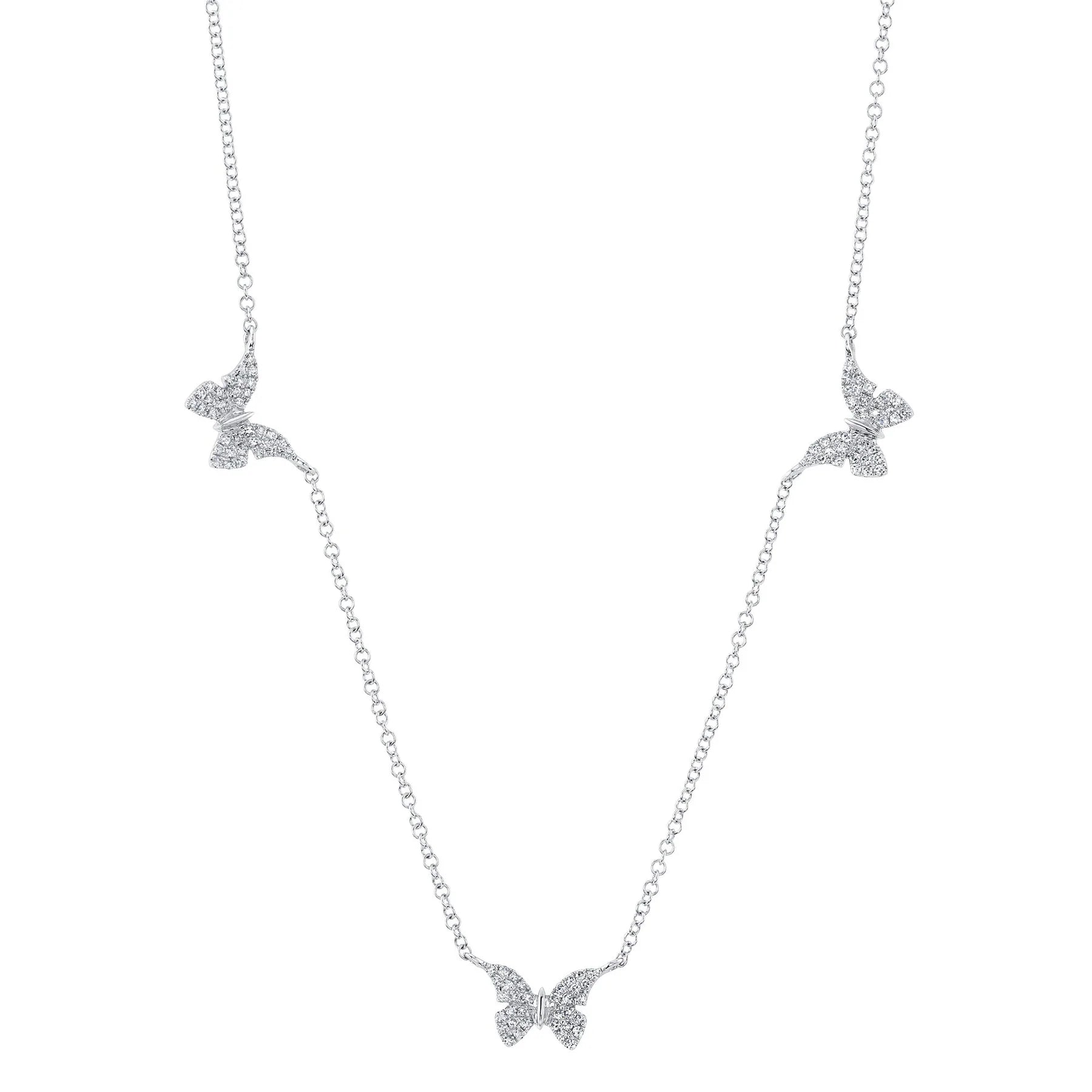 14K White Gold 0.23 Carat Total Weight Diamond Butterfly Necklace