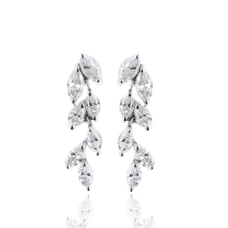 14K White Gold 0.86 Carat Diamond Marquise Drop Earrings