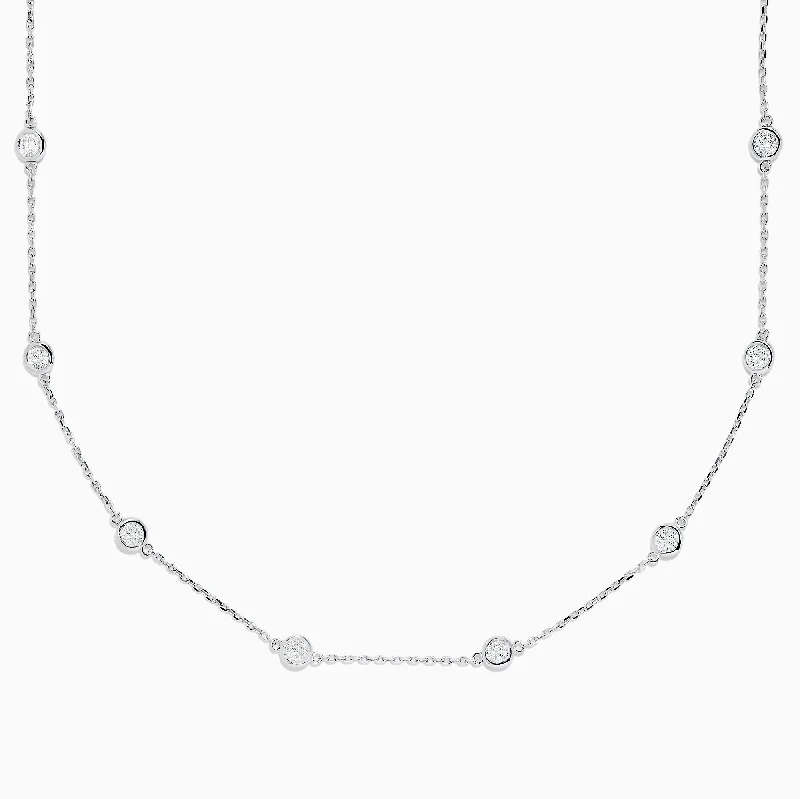 14K White Gold 18" Diamond Station Necklace, 2.00 TCW