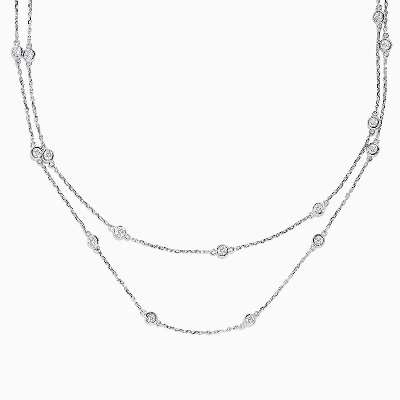 14K White Gold 36" Diamond Station Necklace, 2.00 TCW