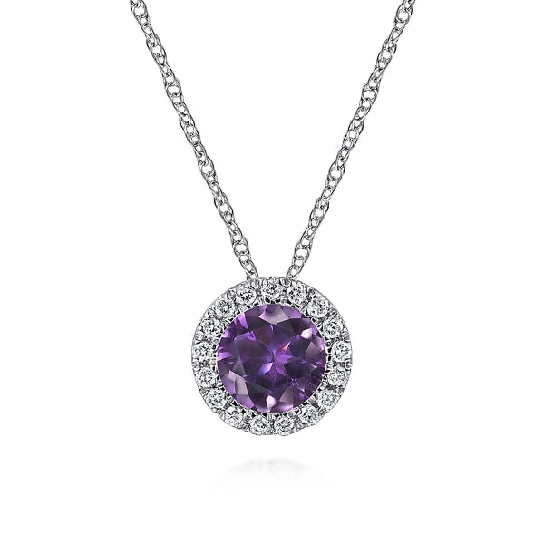 14K White Gold Amethyst and Diamond Necklace