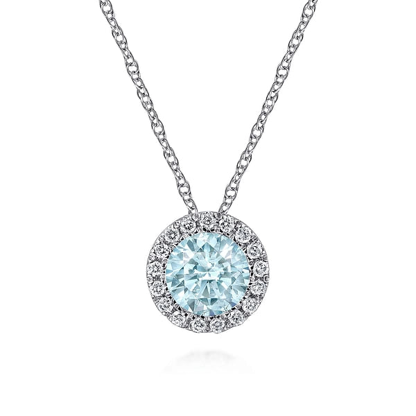 14K White Gold Aquamarine and Diamond Necklace