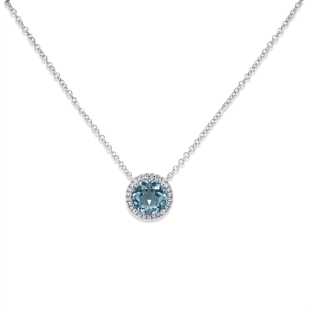 14K White Gold Aquamarine and Diamond Necklace