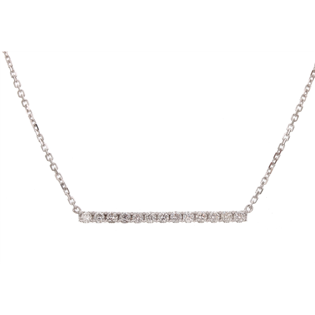 14K White Gold Diamond Bar Necklace