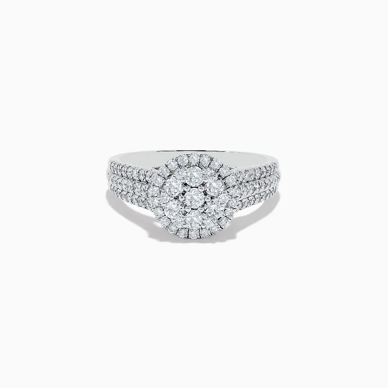 14K White Gold Diamond Cluster Ring, 0.95 TCW