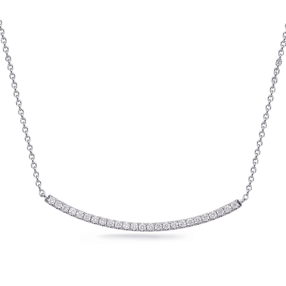 14K White Gold Diamond Curved Bar Necklace, 18-20 inch