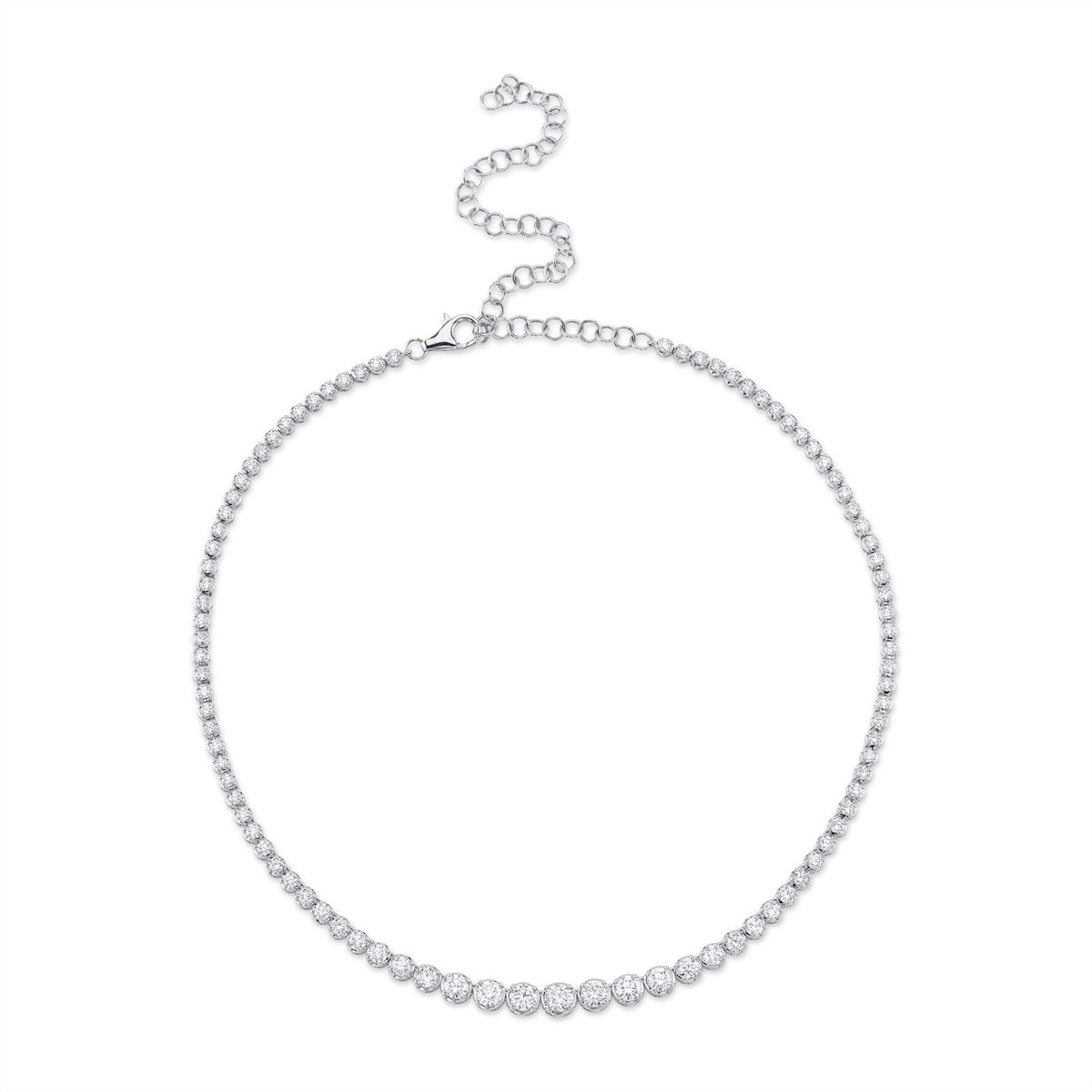 14K White Gold Diamond Tennis Necklace, Crown Setting, 18in