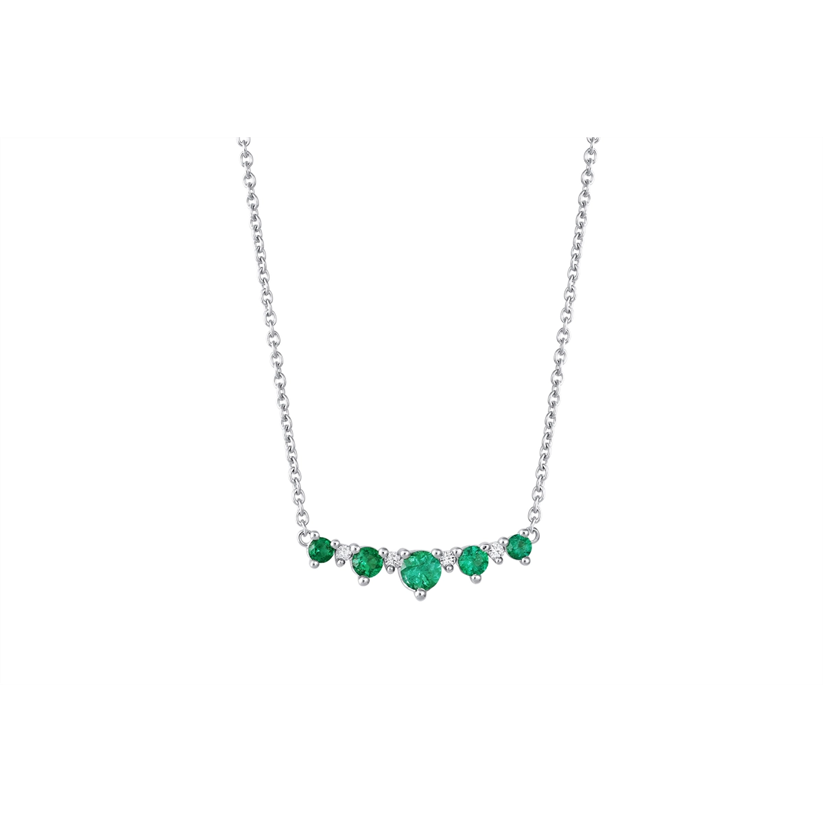 14K White Gold Emerald and Diamond Necklace