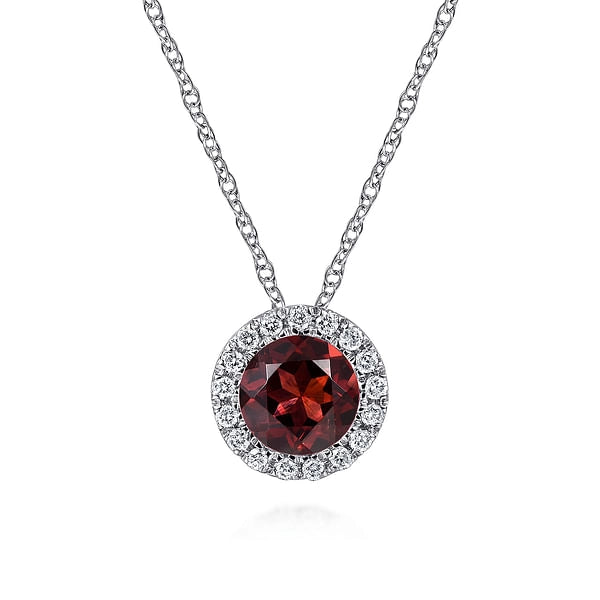 14K White Gold Garnet and Diamond Necklace