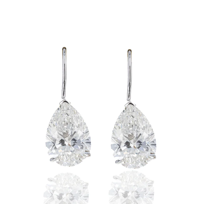 14K White Gold Lab Grown 8.13 Carat Pear Diamond Drop Earrings