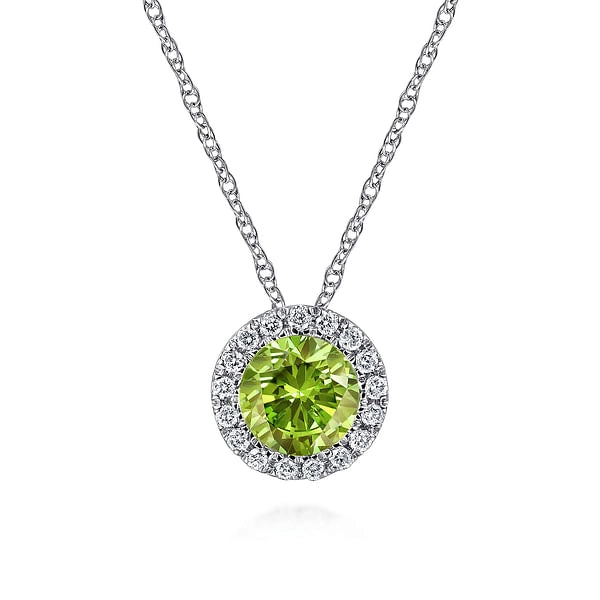 14K White Gold Peridot and Diamond Necklace