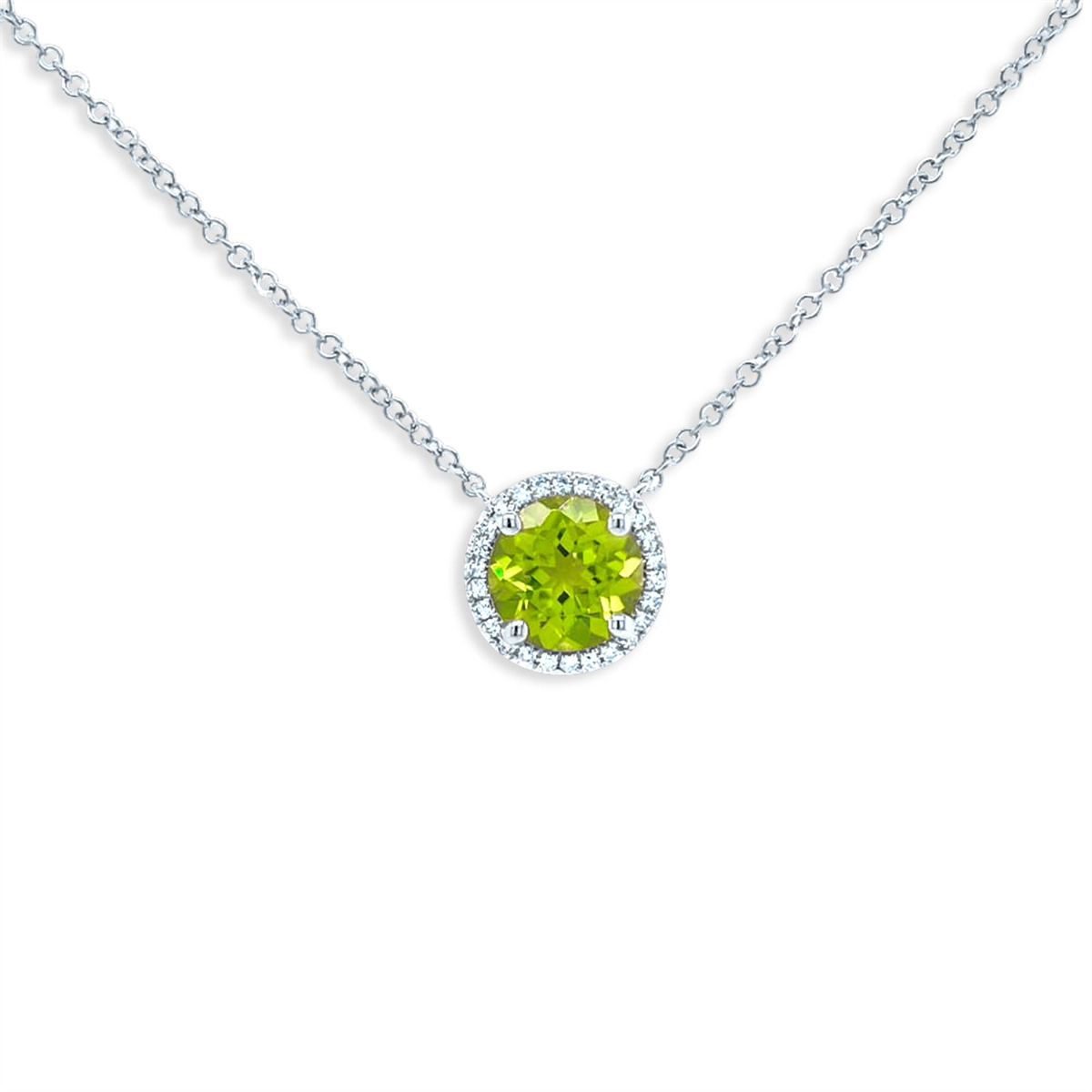 14K White Gold Peridot and Diamond Necklace