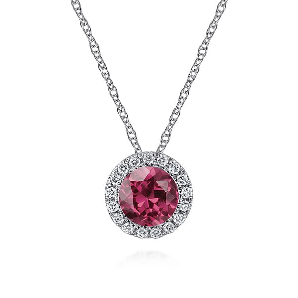 14K White Gold Pink Tourmaline and Diamond Necklace