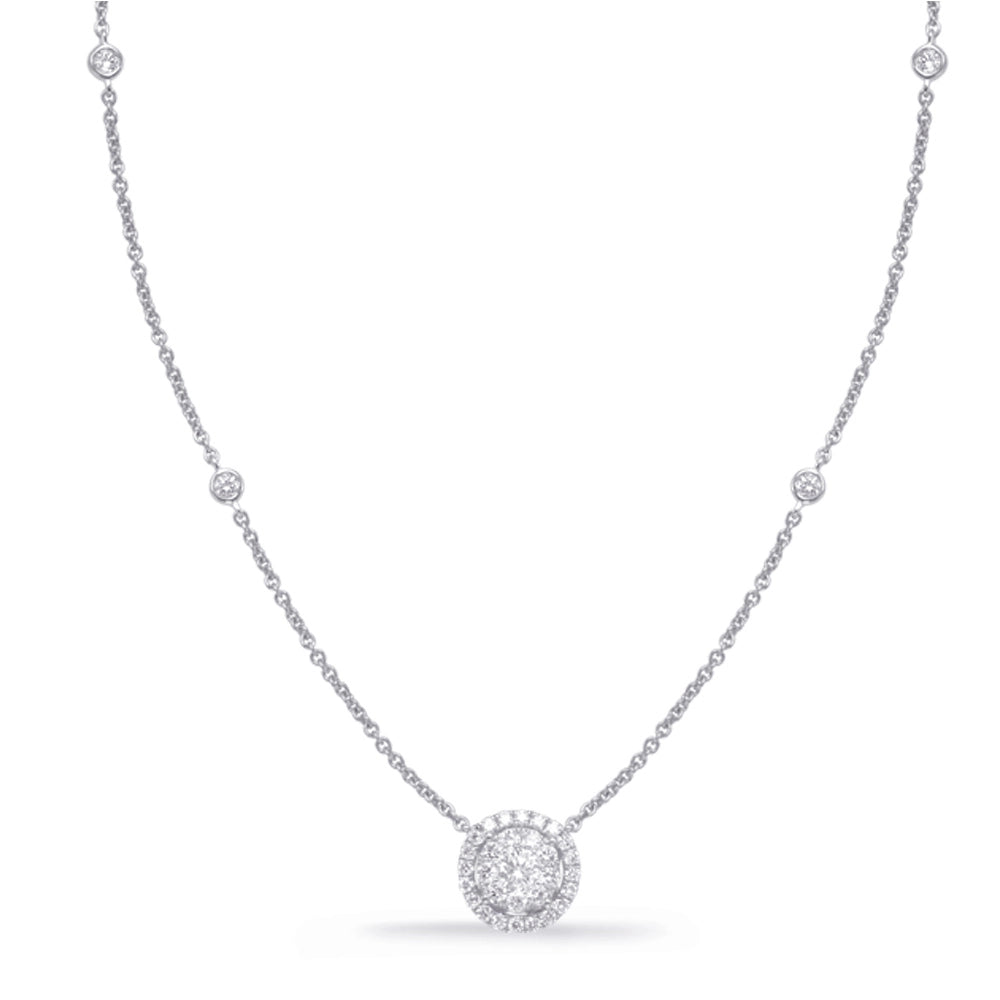 14K White Gold Round Diamond Double Halo Pendant Necklace, 17-19IN