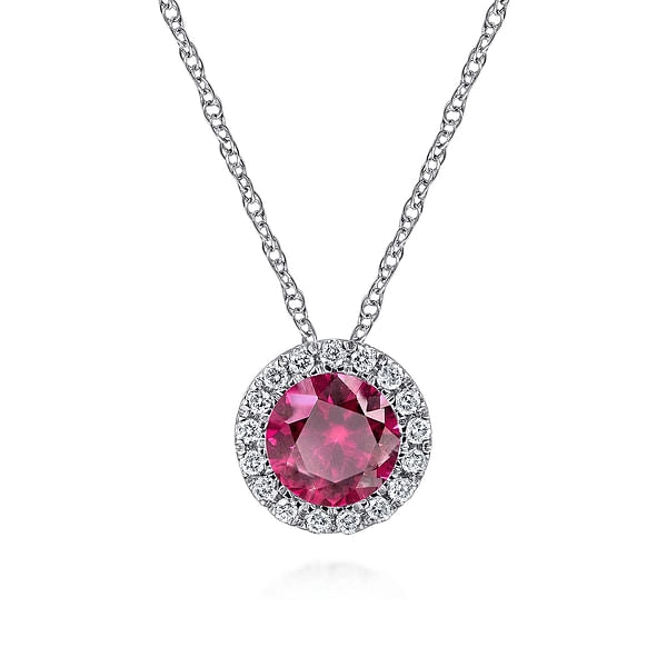 14K White Gold Ruby and Diamond Necklace