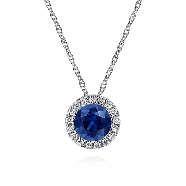 14K White Gold Sapphire and Diamond Necklace