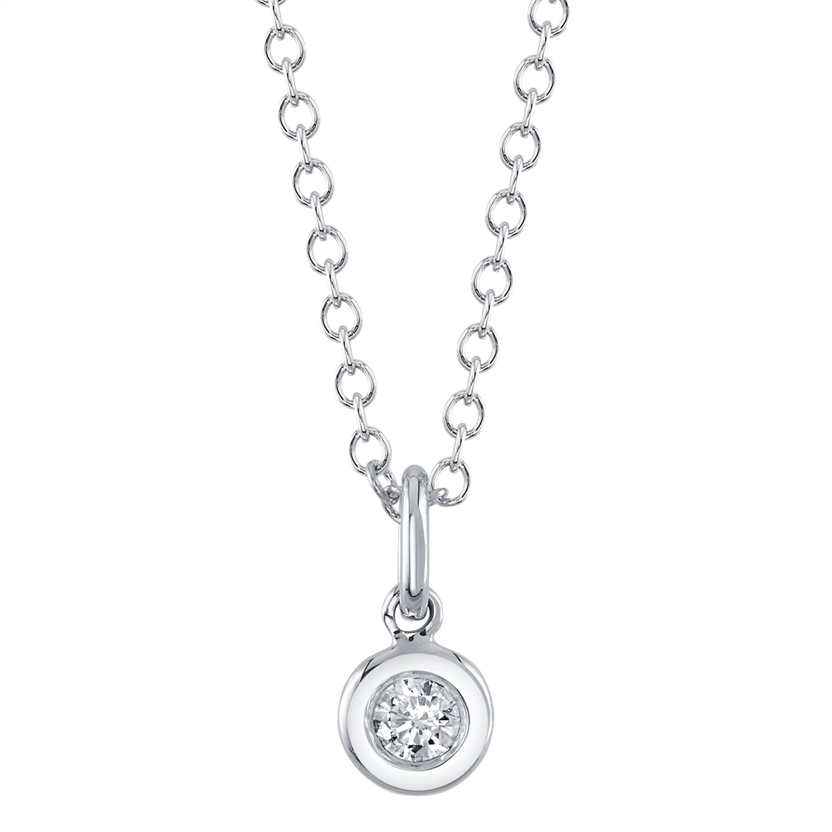 14K White Gold Single Diamond Bezel Necklace