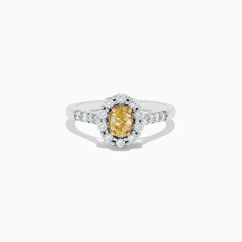 14K White Gold White and Fancy Yellow Diamond Ring, 1.10 TCW