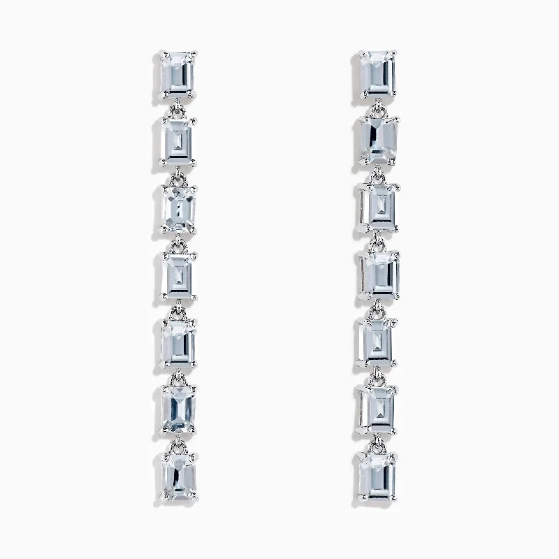 14K White Gold White Sapphire Drop Earrings