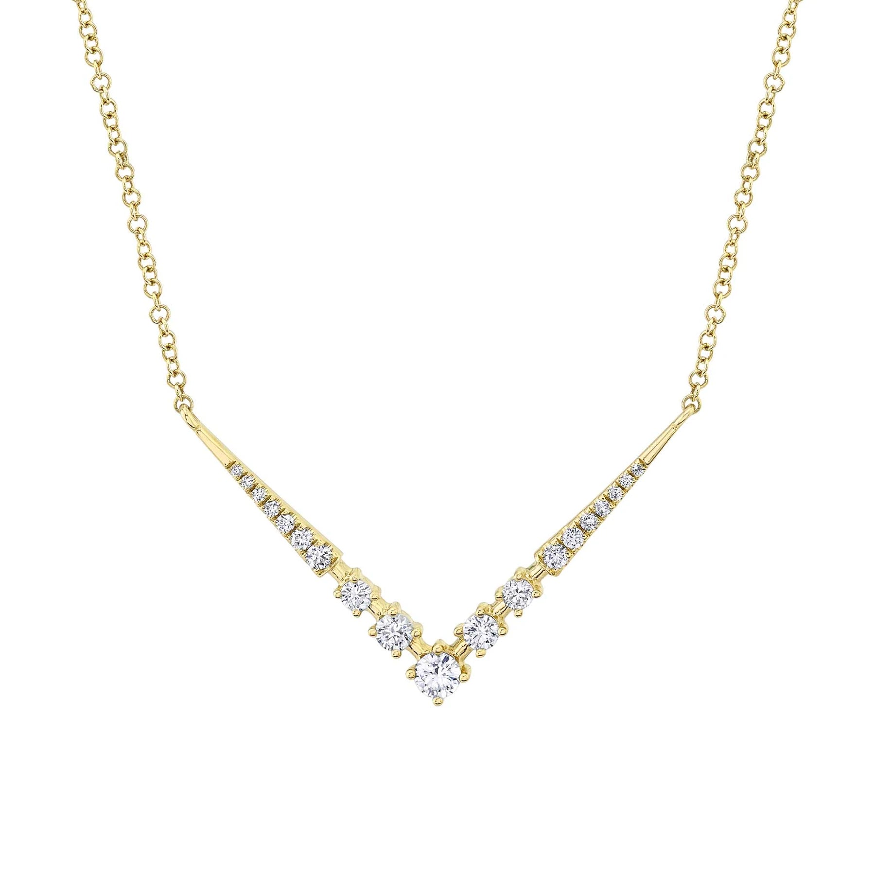 14K White or Yellow Gold 0.29 Carat Total Weight Diamond Chevron Necklace