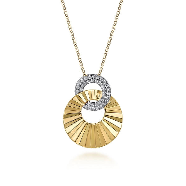 14K Yellow and White Gold Diamond Round Pendant Necklace