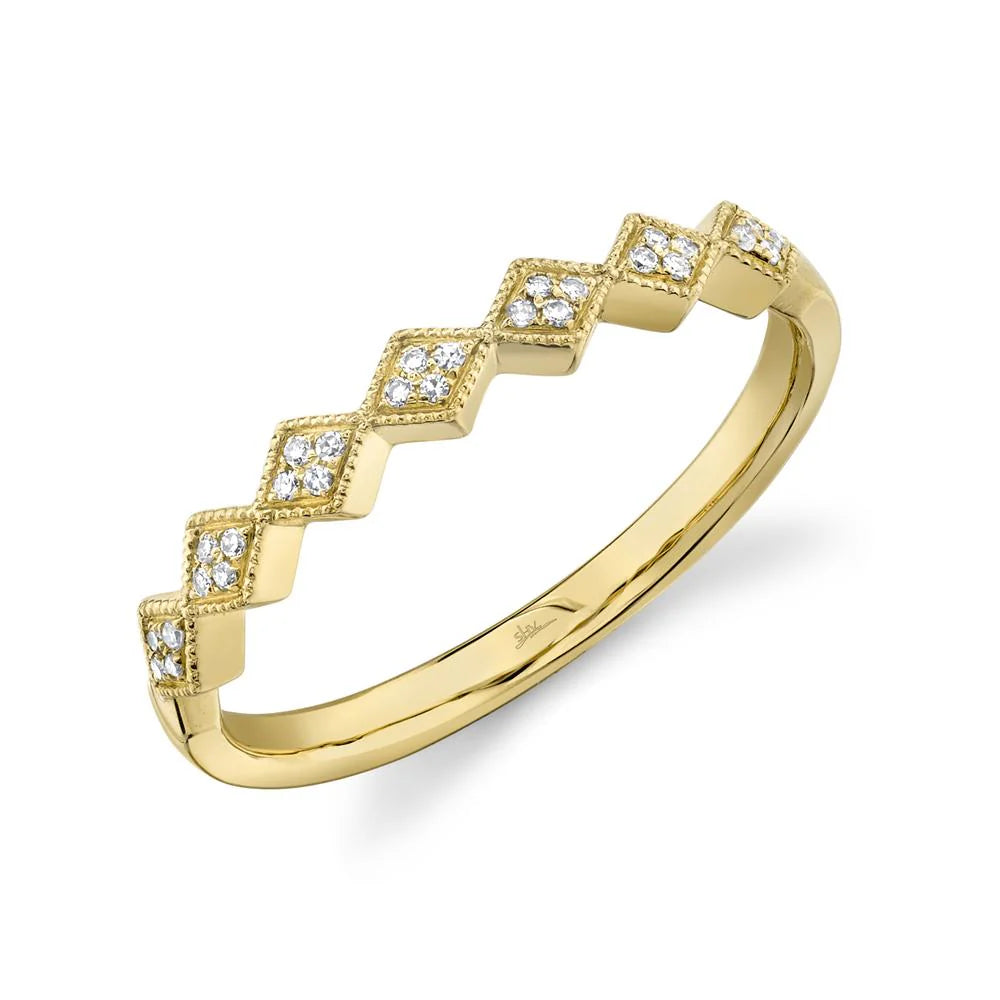 14K Yellow Gold 0.05 Carat Diamond Geometric Wedding Band