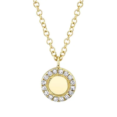 14K Yellow Gold 0.05 Carat Total Weight Diamond Mini Disk Pendant Necklace