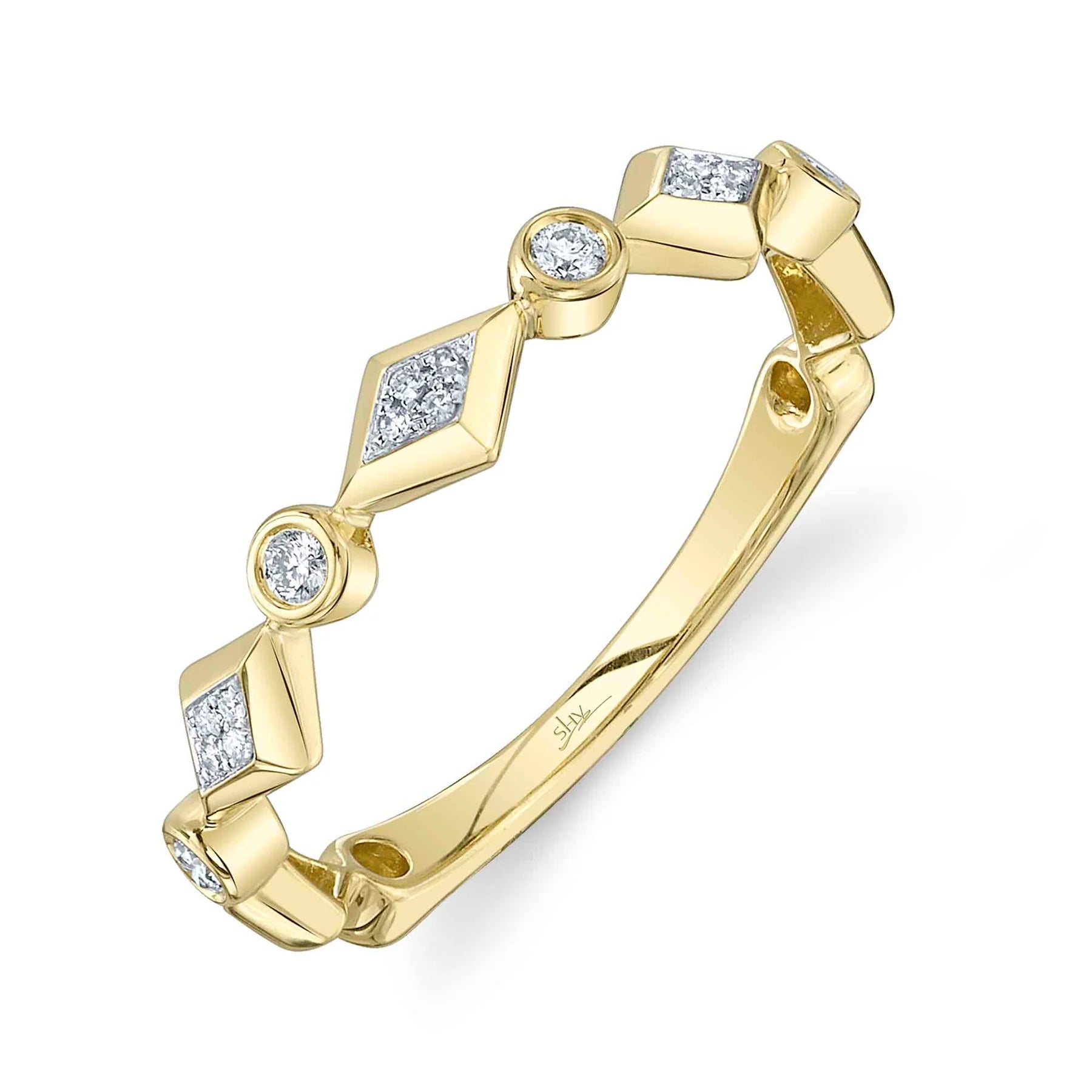 14K Yellow Gold 0.11 Carat Diamond Geometric Wedding Band