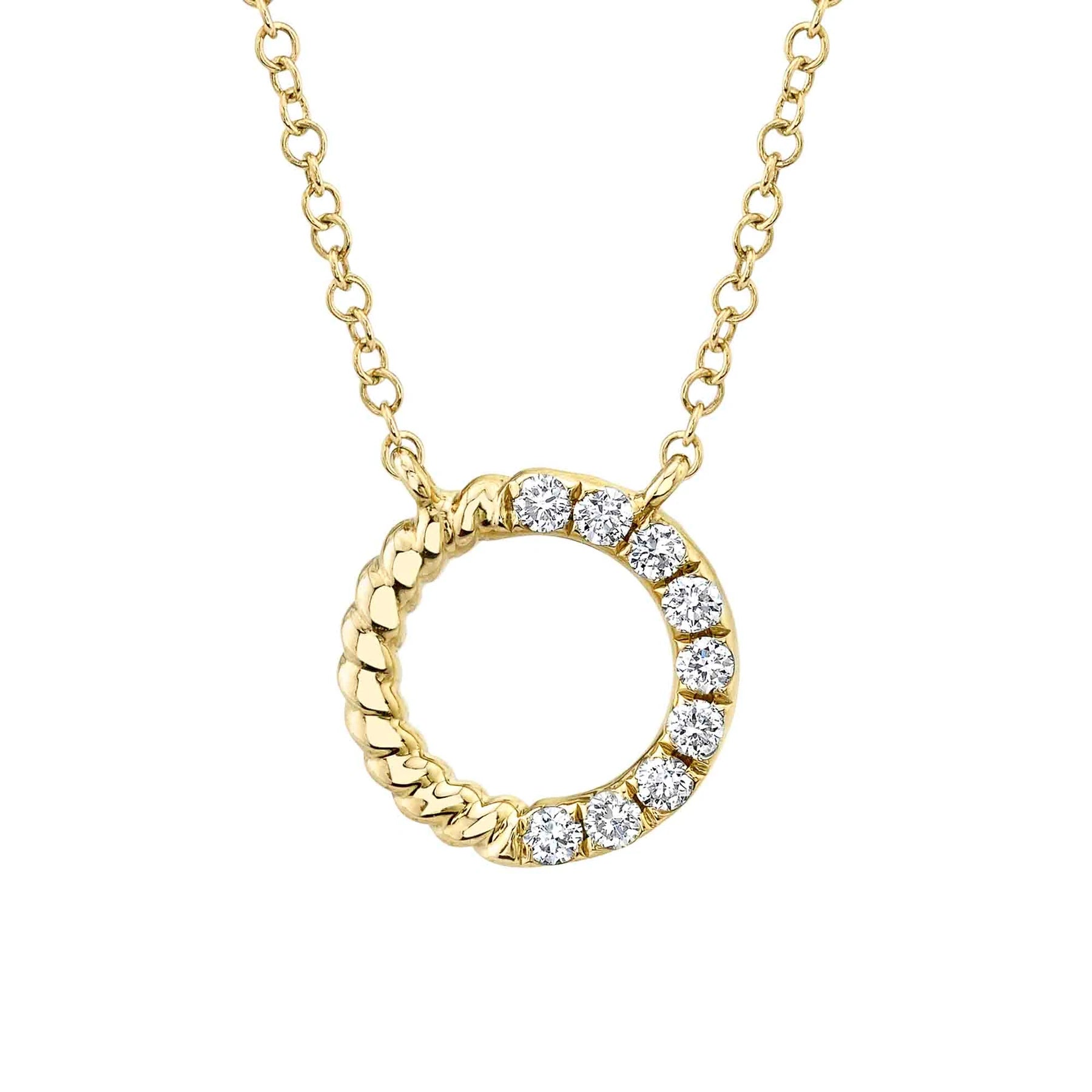 14K Yellow Gold 0.12 Carat Total Weight Diamond Circle Pendant Necklace