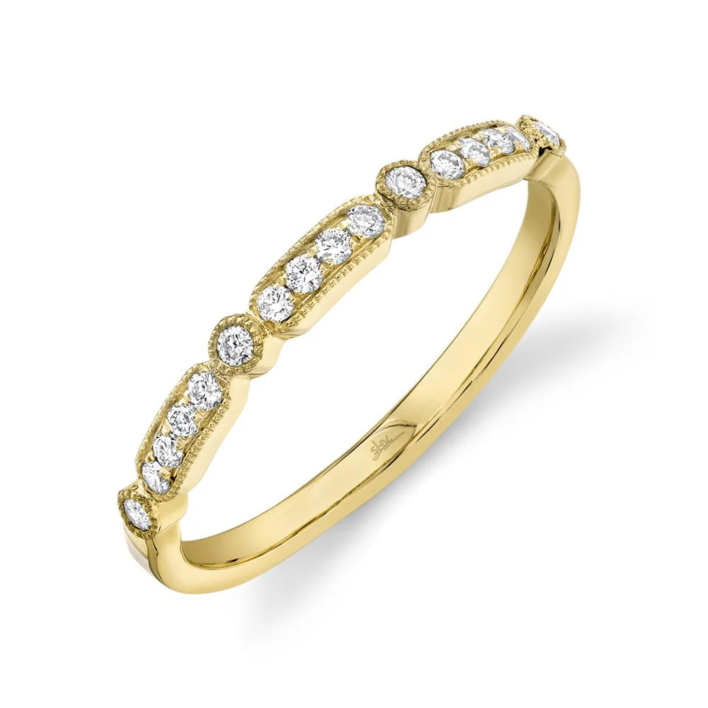 14K Yellow Gold 0.16 Carat Diamond Milgrain Wedding Band