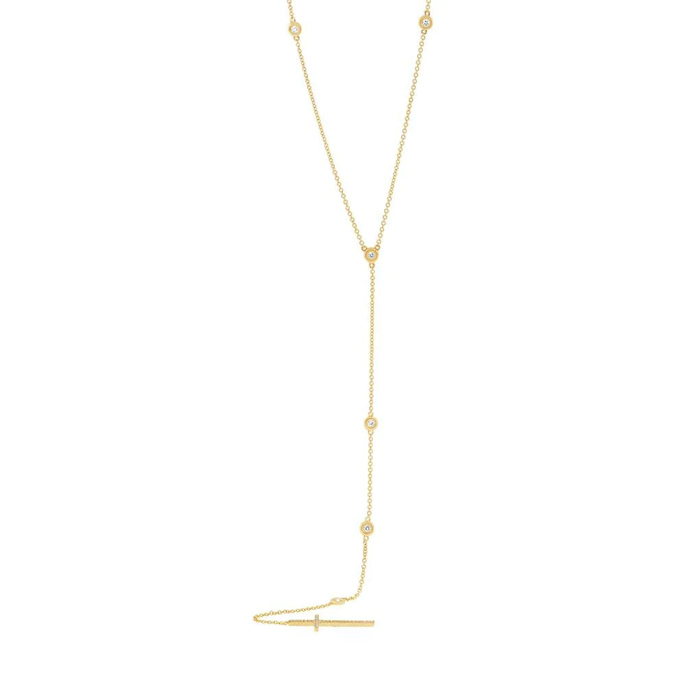 14K Yellow Gold 0.49 Carat Total Weight Diamonds By The Yard Cross Lariat Necklace