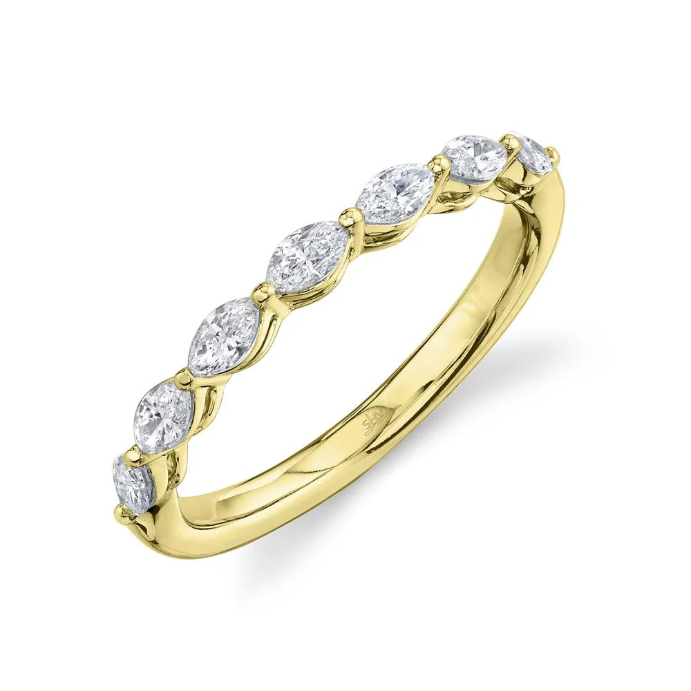 14K Yellow Gold 0.51 Carat Diamond Marquise Wedding Band