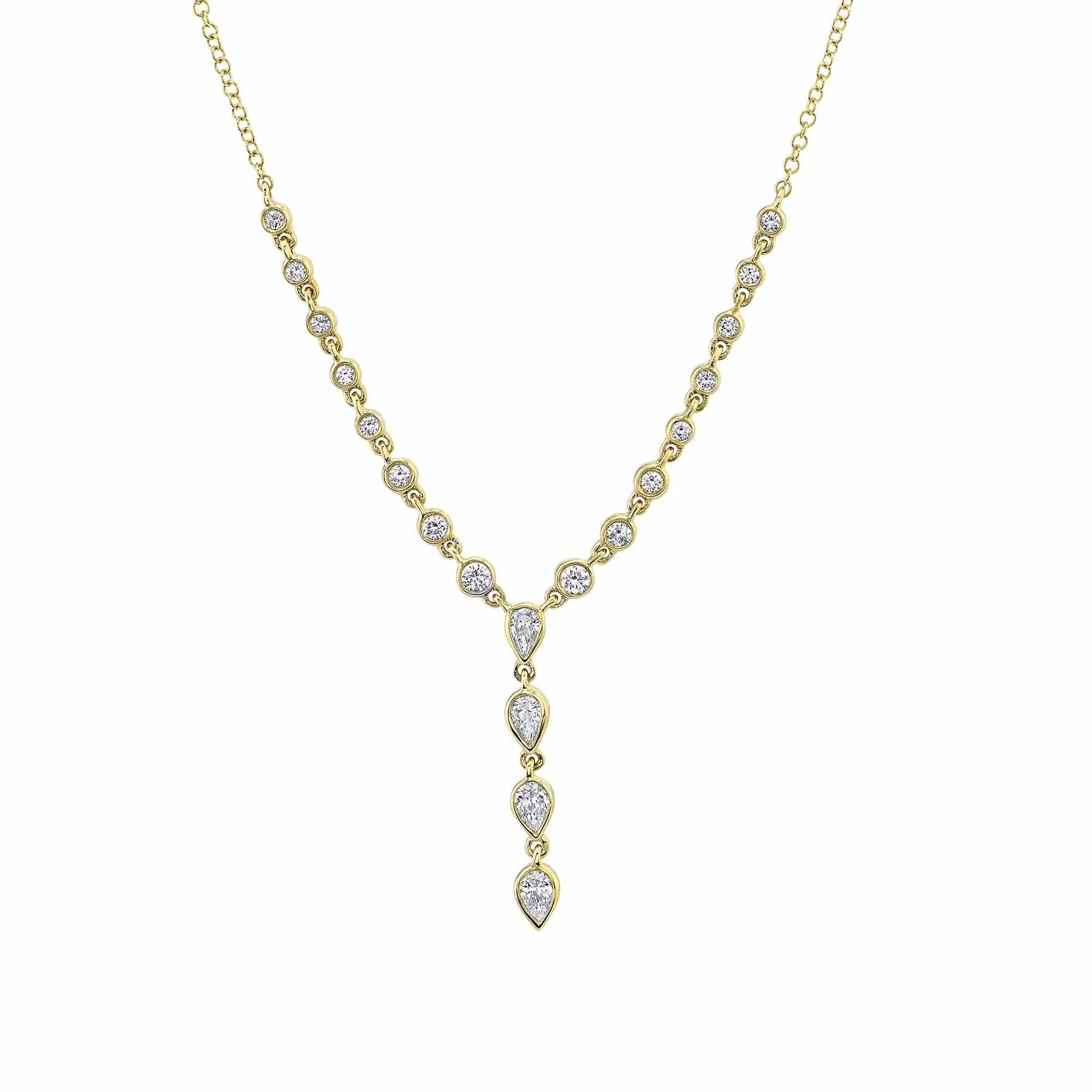 14K Yellow Gold 0.53 Carat Diamond Pear Lariat Necklace