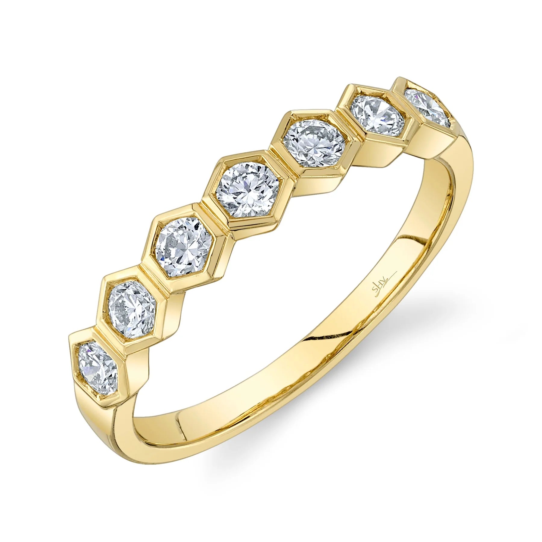 14K Yellow Gold 0.56 Carat Diamond Hexagon Wedding Band