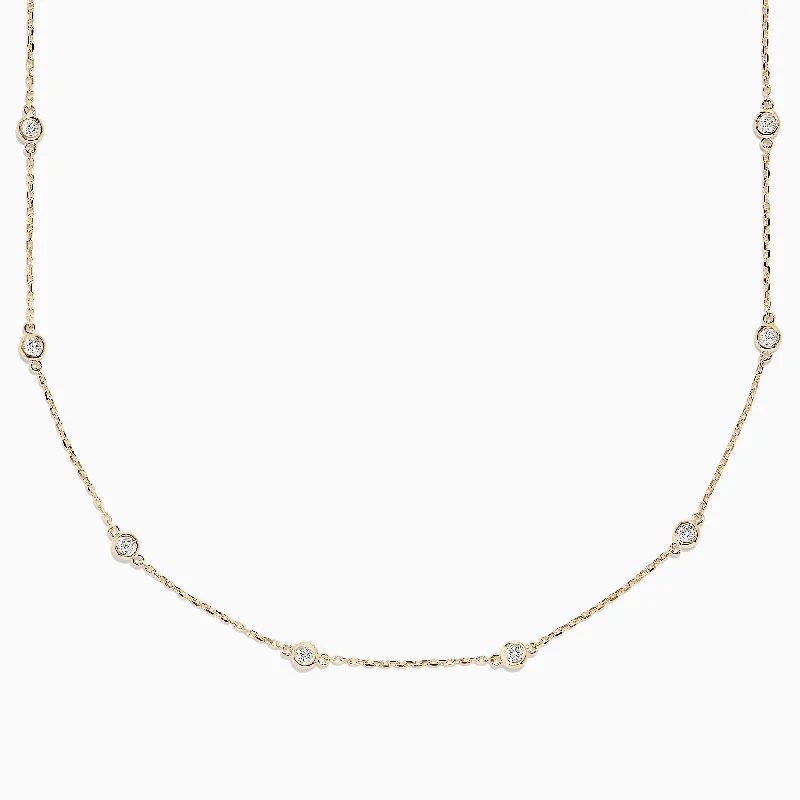 14K Yellow Gold 18" Diamond Station Necklace, 1.00 TCW