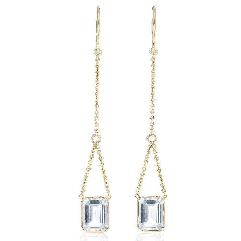 14K Yellow Gold 2.62 Carat Aquamarine Chain Drop Earrings