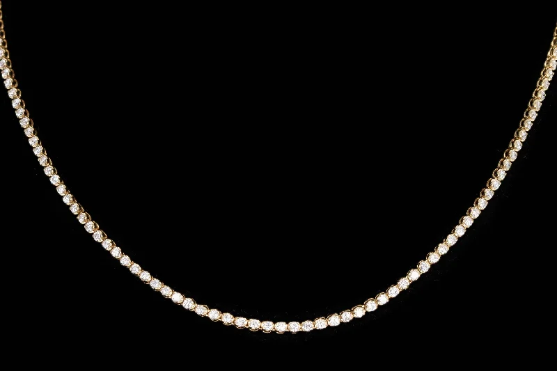 14K Yellow Gold 3.75 Carat Total Weight Round Brilliant Cut Diamond Tennis Necklace