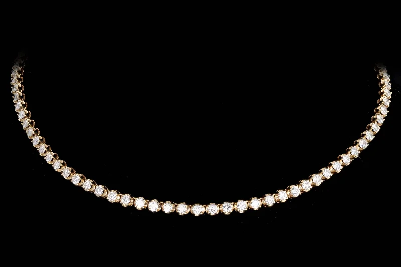 14K Yellow Gold 7.0 Carat Total Weight Round Brilliant Cut Diamond Tennis Choker Necklace