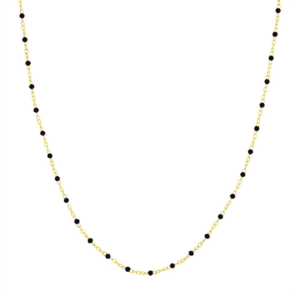 14K Yellow Gold Black Enamel Bead on Piatto Chain Necklace