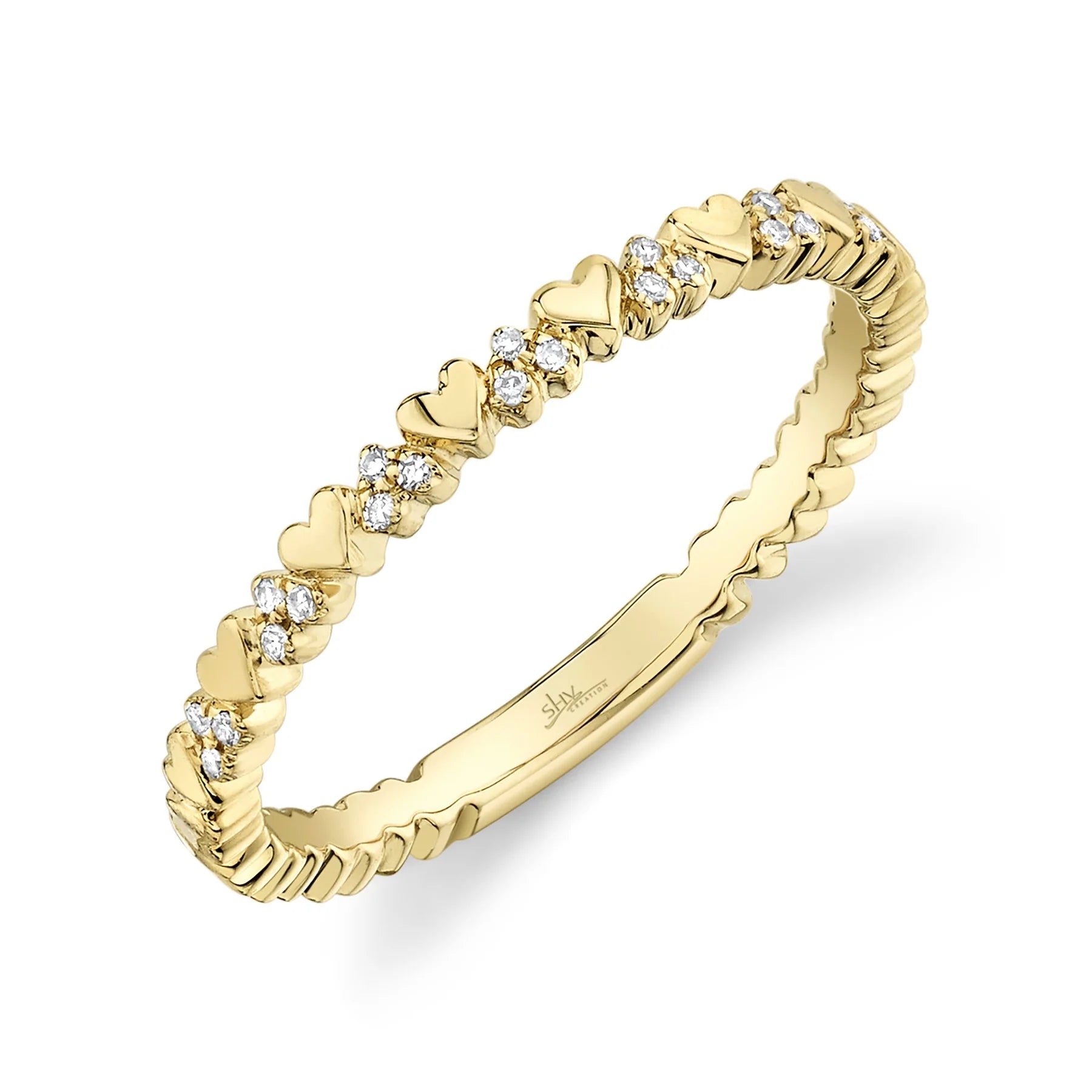 14K Yellow Gold Diamond Heart Wedding Band