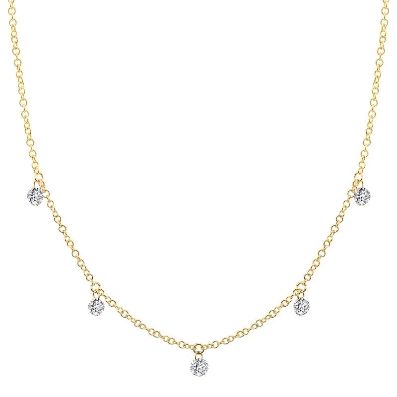 14K Yellow Gold Floating Diamond Necklace