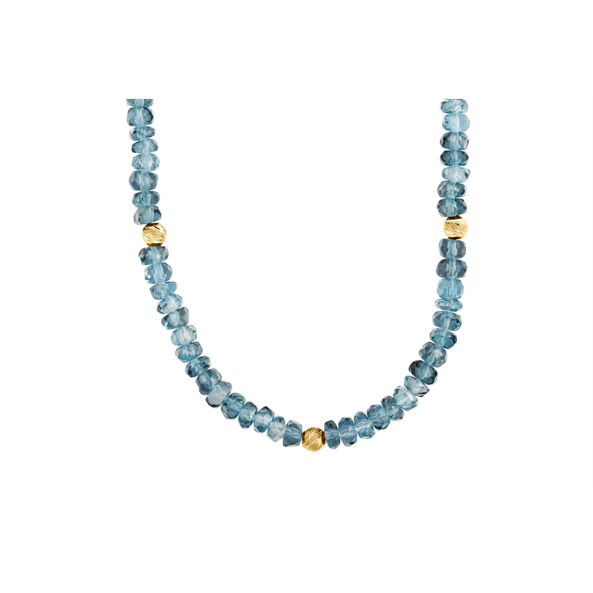 14K Yellow Gold London Blue Topaz and Gold Bead Necklace